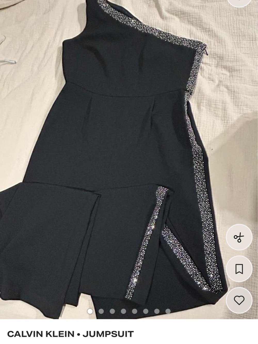 Calvin Klein Black One-Shoulder Jumpsuit Rhinestone Trim - Great for Parties
